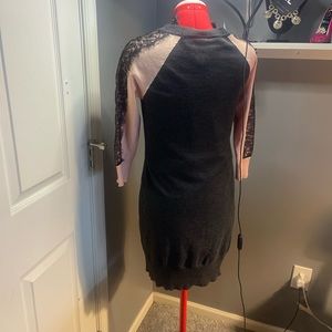 Sweater dress Grey pink black lace sleeves  size M Gently worn once.